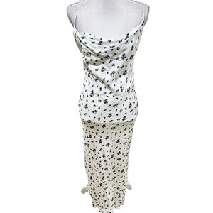Samsoe floral Maxi Dress draped neckline Spaghetti Strap high slit size small